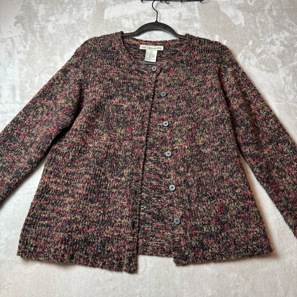 Vintage 90s David Brooks Wool Blend Multicolor Knit Cardigan Size Large - Picture 3 of 9